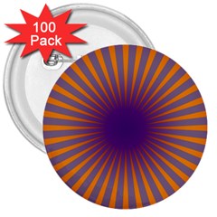 Retro Circle Lines Rays Orange 3  Buttons (100 Pack)  by Amaryn4rt