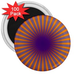 Retro Circle Lines Rays Orange 3  Magnets (100 Pack) by Amaryn4rt