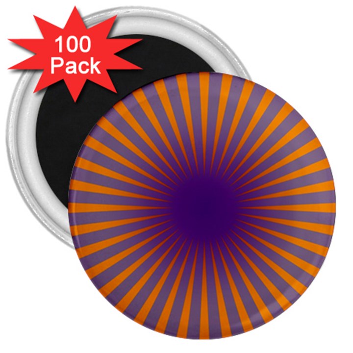 Retro Circle Lines Rays Orange 3  Magnets (100 pack)