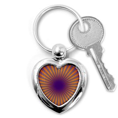 Retro Circle Lines Rays Orange Key Chains (heart)  by Amaryn4rt