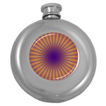 Retro Circle Lines Rays Orange Round Hip Flask (5 oz) Front