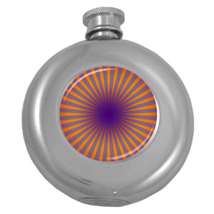 Retro Circle Lines Rays Orange Round Hip Flask (5 oz)