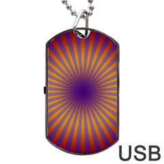 Retro Circle Lines Rays Orange Dog Tag Usb Flash (two Sides) by Amaryn4rt