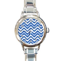 Waves Wavy Lines Pattern Design Round Italian Charm Watch by Amaryn4rt