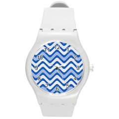 Waves Wavy Lines Pattern Design Round Plastic Sport Watch (m) by Amaryn4rt