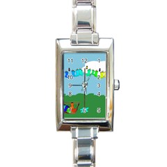 Welly Boot Rainbow Clothesline Rectangle Italian Charm Watch by Amaryn4rt