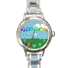 Welly Boot Rainbow Clothesline Round Italian Charm Watch by Amaryn4rt