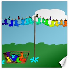 Welly Boot Rainbow Clothesline Canvas 12  X 12   by Amaryn4rt