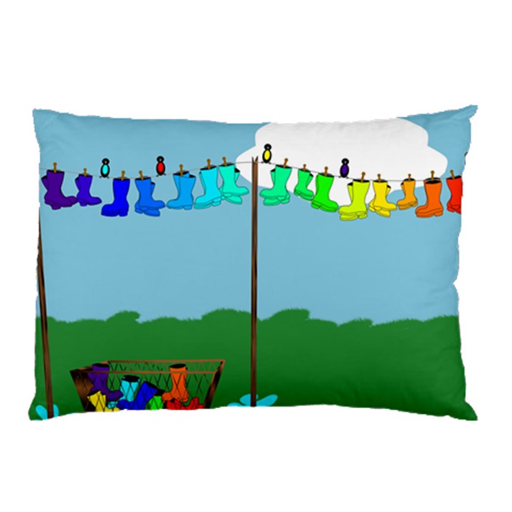 Welly Boot Rainbow Clothesline Pillow Case