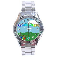 Welly Boot Rainbow Clothesline Stainless Steel Analogue Watch by Amaryn4rt