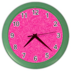 Geometric Pattern Wallpaper Pink Color Wall Clocks by Amaryn4rt