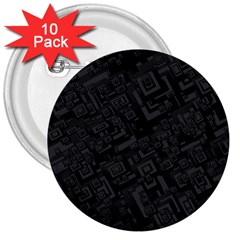 Black Rectangle Wallpaper Grey 3  Buttons (10 Pack)  by Amaryn4rt