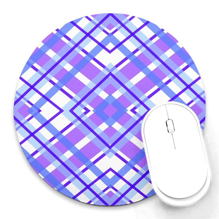 Geometric Plaid Pale Purple Blue Round Mousepads