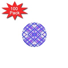 Geometric Plaid Pale Purple Blue 1  Mini Buttons (100 Pack)  by Amaryn4rt