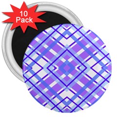 Geometric Plaid Pale Purple Blue 3  Magnets (10 Pack)  by Amaryn4rt