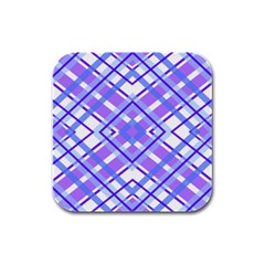 Geometric Plaid Pale Purple Blue Rubber Square Coaster (4 Pack)  by Amaryn4rt