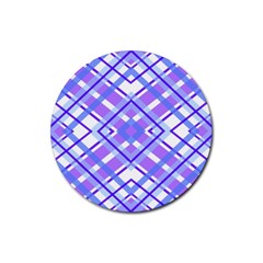 Geometric Plaid Pale Purple Blue Rubber Coaster (round)  by Amaryn4rt