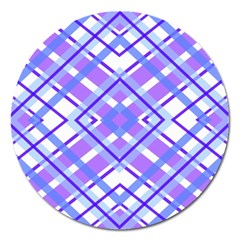 Geometric Plaid Pale Purple Blue Magnet 5  (round) by Amaryn4rt