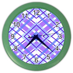 Geometric Plaid Pale Purple Blue Color Wall Clocks by Amaryn4rt