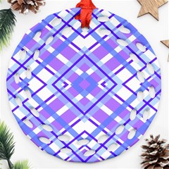 Geometric Plaid Pale Purple Blue Round Filigree Ornament (two Sides) by Amaryn4rt