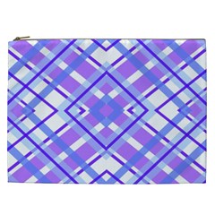 Geometric Plaid Pale Purple Blue Cosmetic Bag (xxl)  by Amaryn4rt