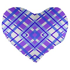 Geometric Plaid Pale Purple Blue Large 19  Premium Flano Heart Shape Cushions by Amaryn4rt