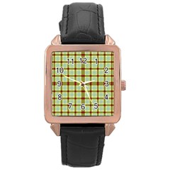 Geometric Tartan Pattern Square Rose Gold Leather Watch  by Amaryn4rt