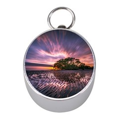 Landscape Reflection Waves Ripples Mini Silver Compasses by Amaryn4rt