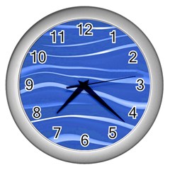 Lines Swinging Texture  Blue Background Wall Clocks (silver)  by Amaryn4rt