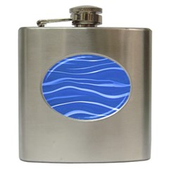 Lines Swinging Texture  Blue Background Hip Flask (6 Oz) by Amaryn4rt