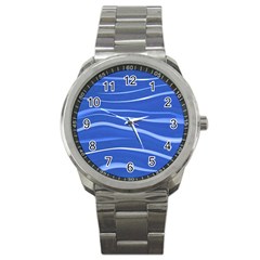 Lines Swinging Texture  Blue Background Sport Metal Watch by Amaryn4rt