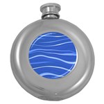 Lines Swinging Texture  Blue Background Round Hip Flask (5 oz) Front