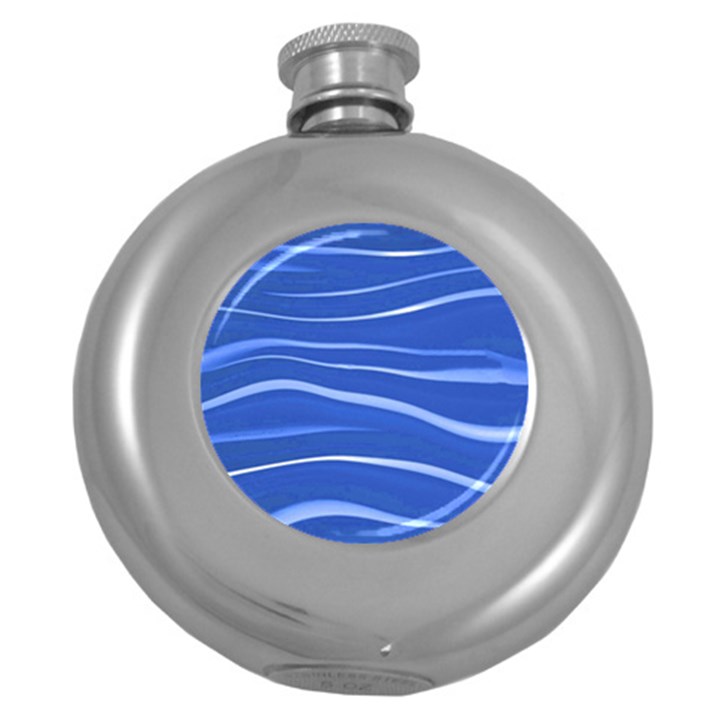 Lines Swinging Texture  Blue Background Round Hip Flask (5 oz)