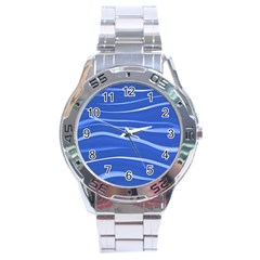 Lines Swinging Texture  Blue Background Stainless Steel Analogue Watch by Amaryn4rt