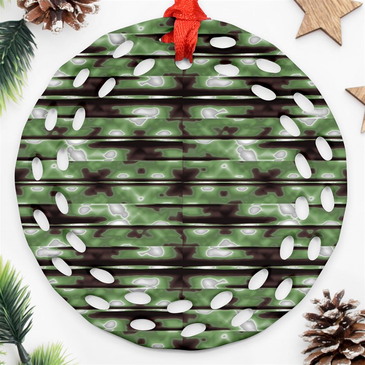 Stripes Camo Pattern Print Round Filigree Ornament (Two Sides)