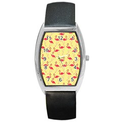 Flamingo Pattern Barrel Style Metal Watch by Valentinaart