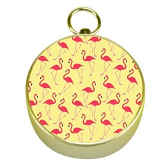 Flamingo Pattern Gold Compasses by Valentinaart