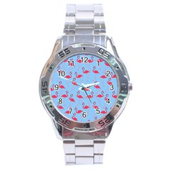 Flamingo Pattern Stainless Steel Analogue Watch by Valentinaart