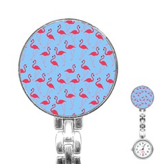 Flamingo Pattern Stainless Steel Nurses Watch by Valentinaart