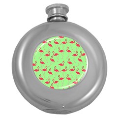 Flamingo Pattern Round Hip Flask (5 Oz) by Valentinaart