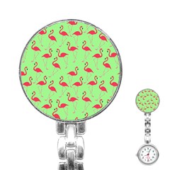 Flamingo Pattern Stainless Steel Nurses Watch by Valentinaart