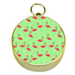 Flamingo Pattern Gold Compasses by Valentinaart