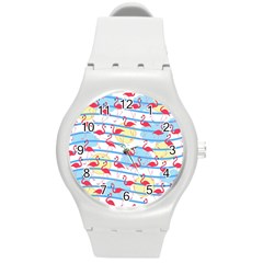 Flamingo Pattern Round Plastic Sport Watch (m) by Valentinaart