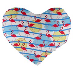 Flamingo Pattern Large 19  Premium Heart Shape Cushions by Valentinaart