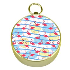 Flamingo Pattern Gold Compasses by Valentinaart