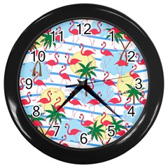 Flamingo Pattern Wall Clocks (black) by Valentinaart