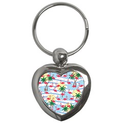 Flamingo Pattern Key Chains (heart)  by Valentinaart