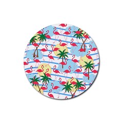 Flamingo Pattern Rubber Coaster (round)  by Valentinaart