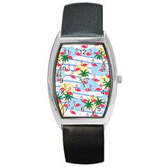 Flamingo Pattern Barrel Style Metal Watch by Valentinaart