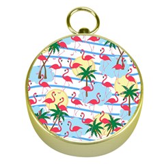 Flamingo Pattern Gold Compasses by Valentinaart